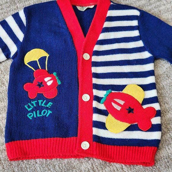 Tiny Tots vintage pilot plane sweater primary colors color block 24 months - Picture 3 of 10